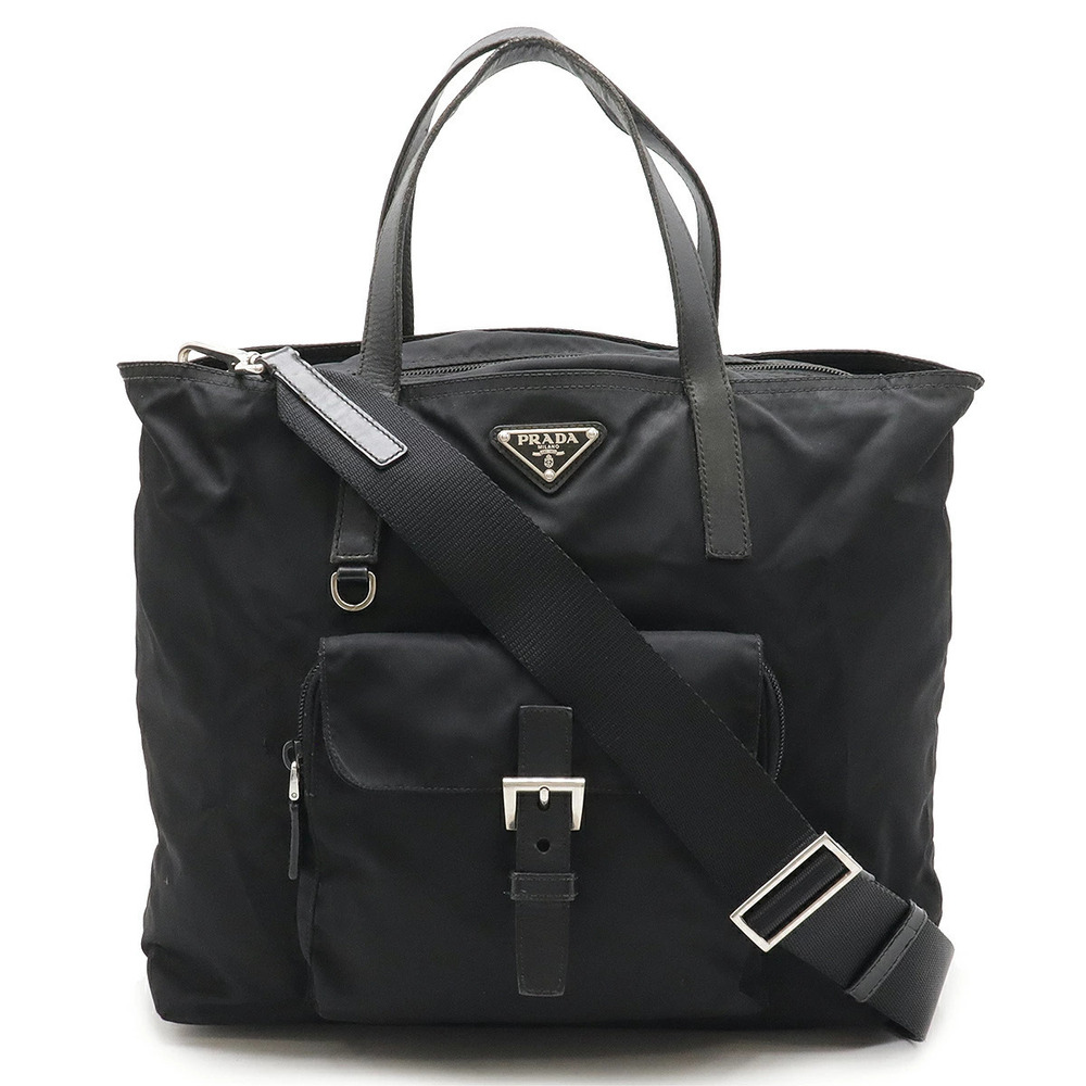 Prada Tote Tessuto Saffiano Bag Crossbody Leather NERO Black